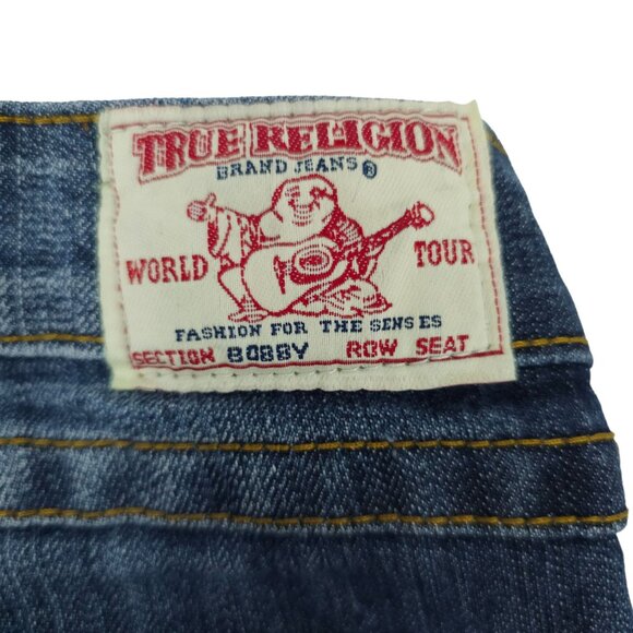 True Religion Bobby Jeans Straight Leg Low Rise Sz 30 Short DarkWash Stretch Y2K - Picture 7 of 14